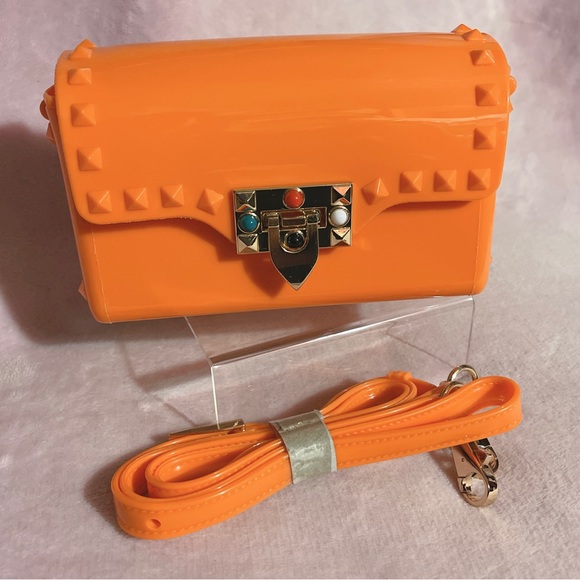 🎉HP!🎉 Orange Jelly Studded Crossbody Bag — NWOT - Picture 2 of 13